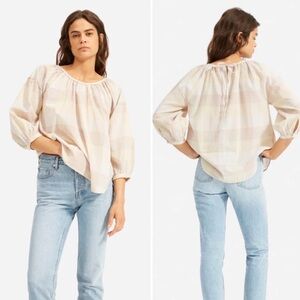 EVERLANE The Ruched Air Blouse Size 6 Lighweight Cotton Neutral Flowy